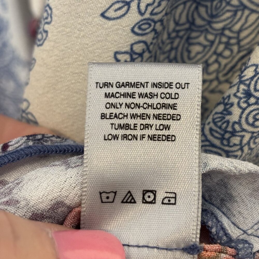 John Mark Boho Tunic Dress Large Blue White Red Floral Embroidered Tassels - Picture 8 of 9